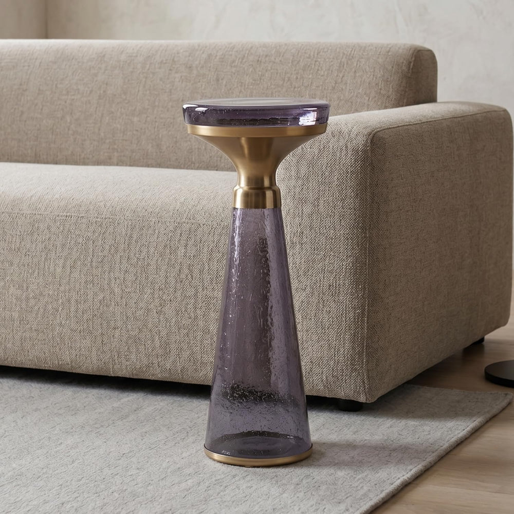 Modern Decorative Round Drink Table with Glass Base and Top with Gold Metal A...
