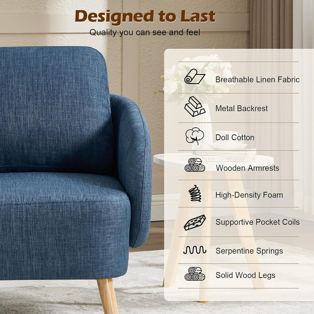 ANJ Premium Linen Accent Chair with Curved Arms, Mid-Century Modern Upholster...