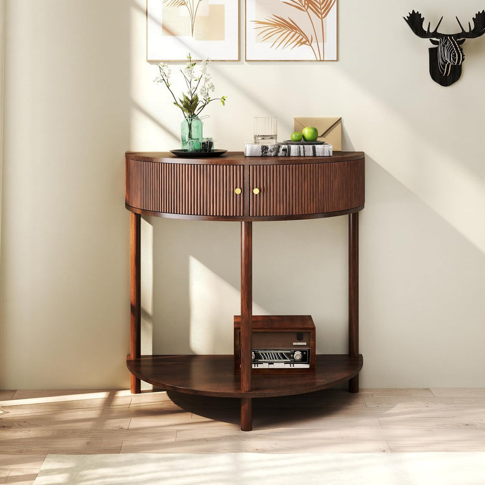 Knocbel Half Moon Console Table with Wave-Pattern Door, Semi-Circle Sofa End ...