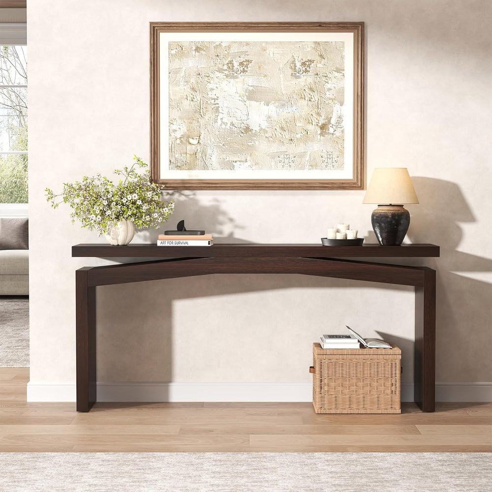 Epecoya Modern Dark Brown Console Table for Living Room, Vintage Wooden Entry...