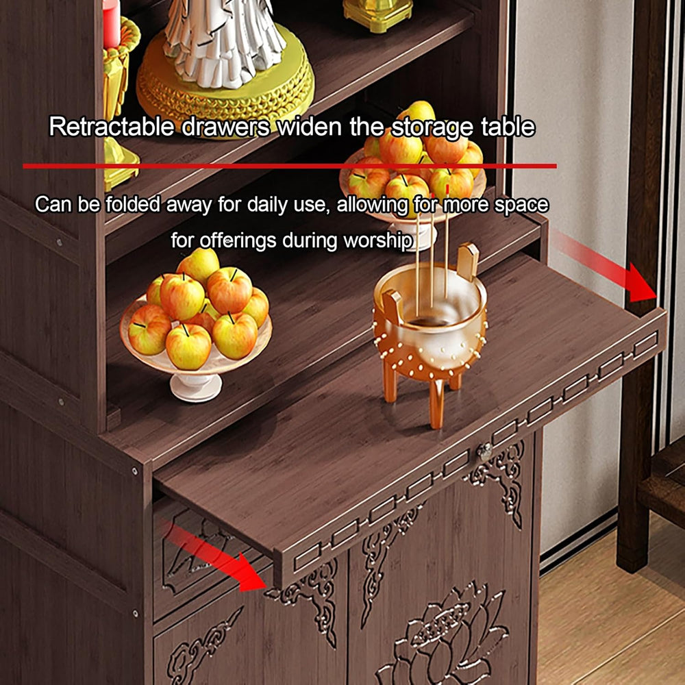 Meditation Table with Storage, Bamboo Buddhist Altar Cabinet, Personal Shrine...
