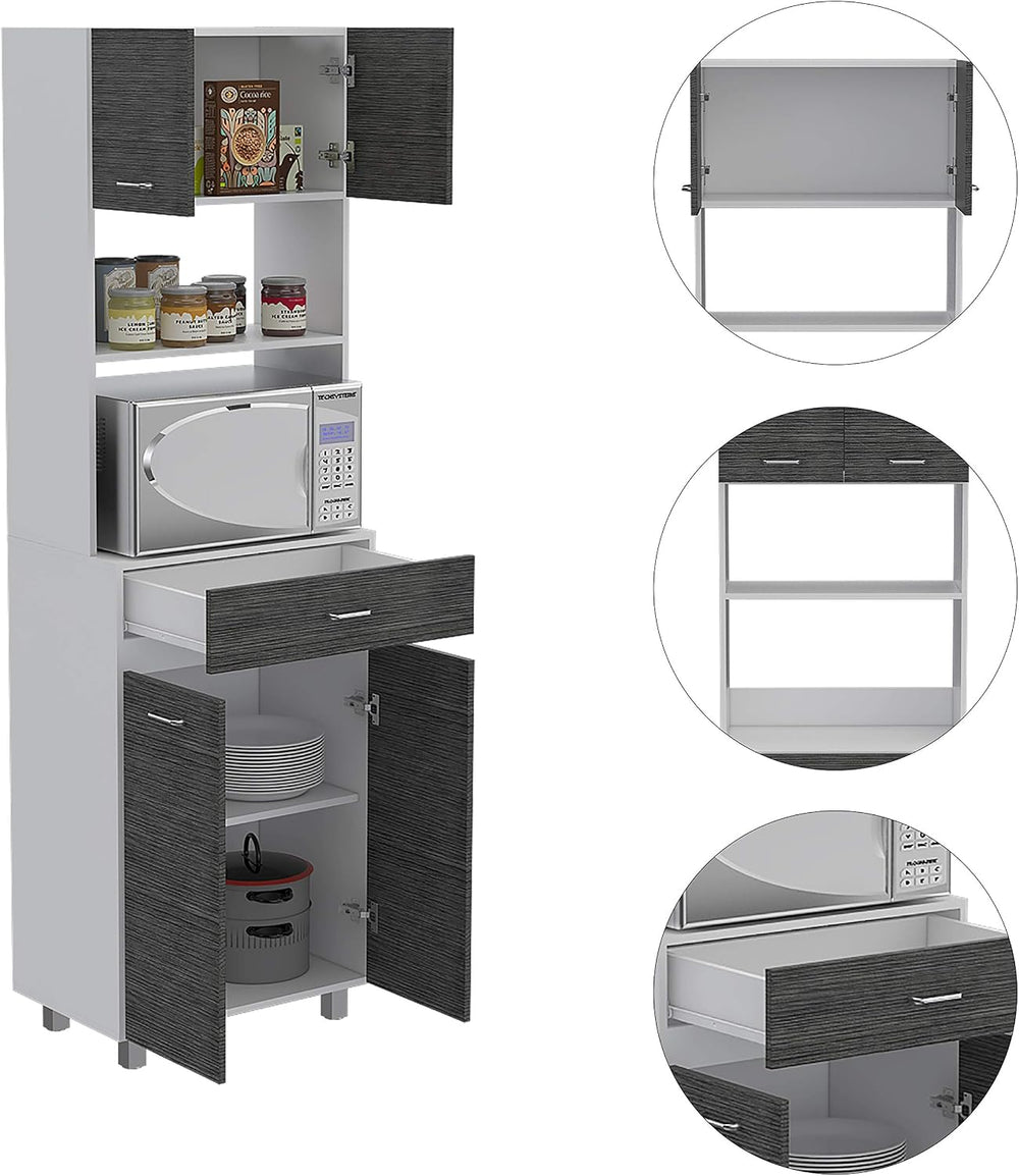 FM FURNITURE Auburn Microwave Pantry with 2 Cabinets, 2 Open Shelves, and Dra...