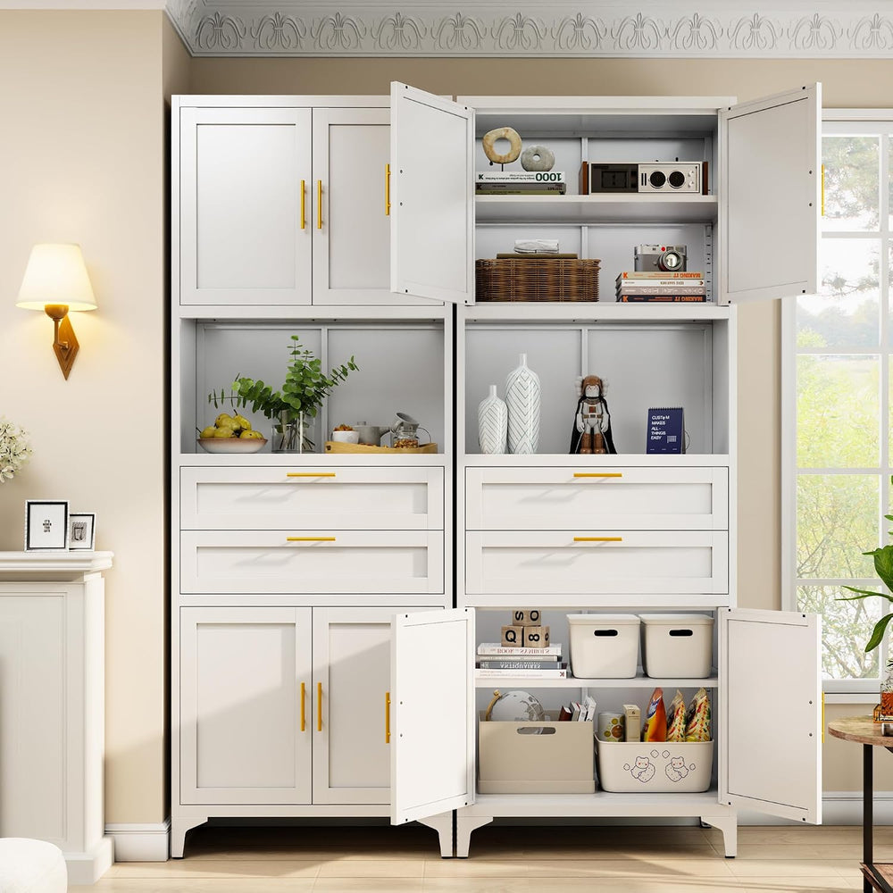 75” Tall Kitchen Pantry Storage Cabinet, Metal Bathroom Storage Cabinet with ...
