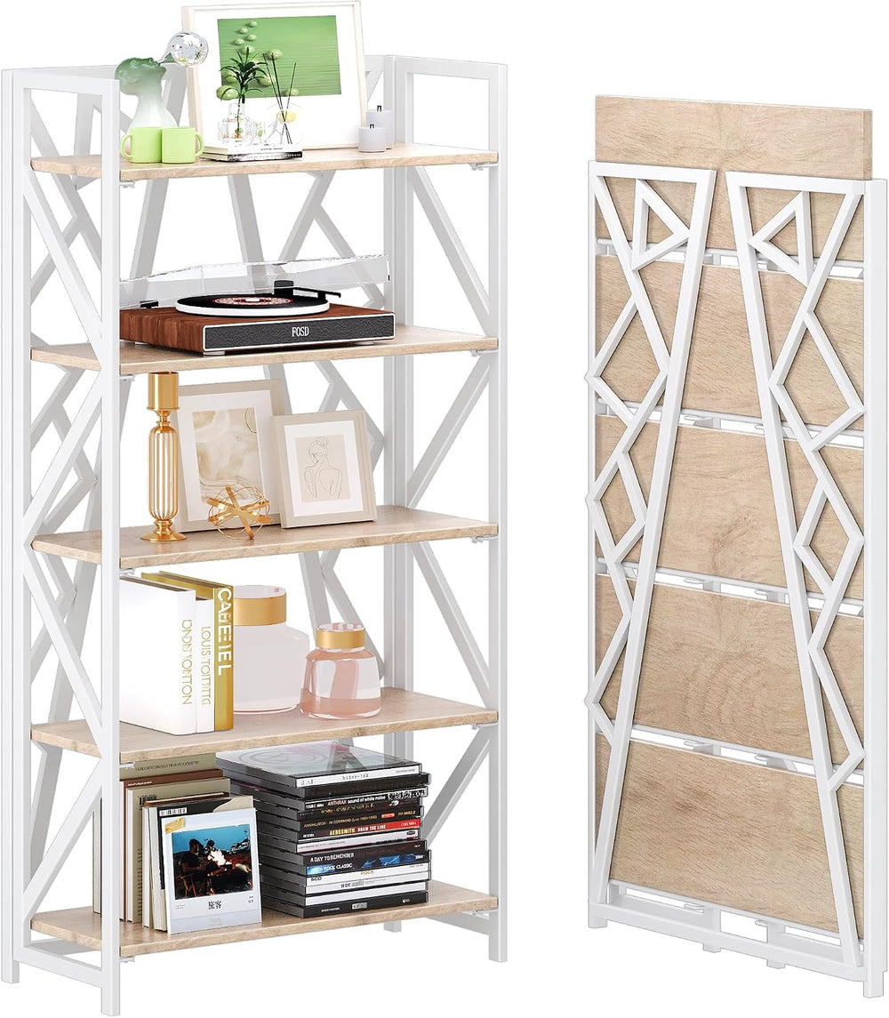 UDD No Assembly Folding Bookshelf, 51.3" H x 23.6" W, 5 Tier Foldab...