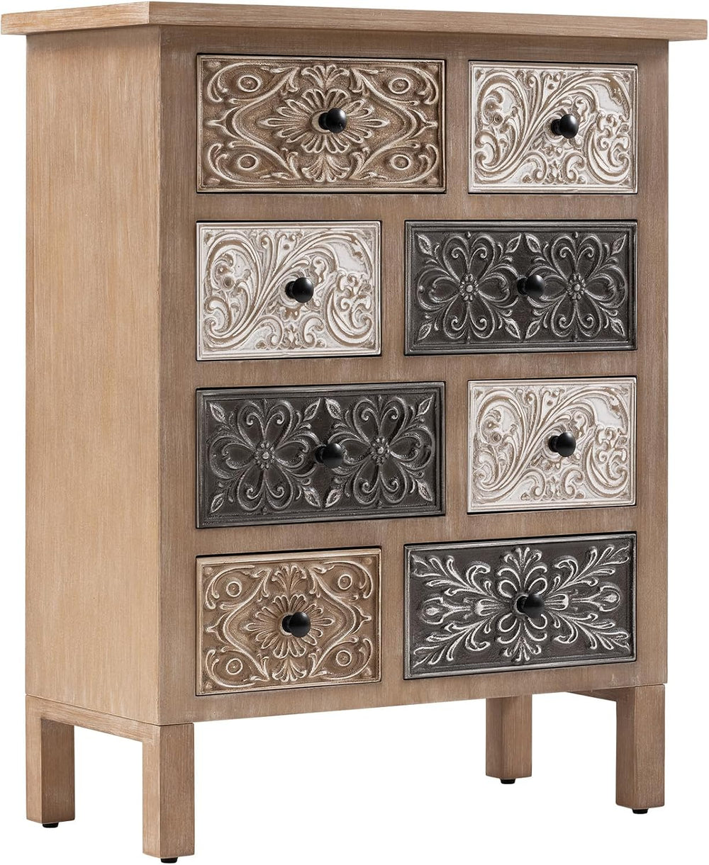 COSIEST 8-Drawer Boho Accent Cabinet, Hand-Carved Wood, Fully Assembled