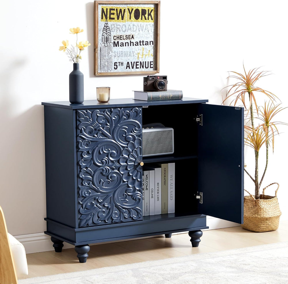 weselon Accent Cabinet with 2 Doors, Luxury Carving Board Storage Sideboard w...