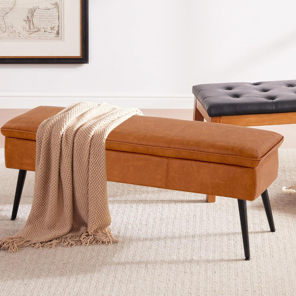 Ottoman with Storage Bench, Upholstered Large Entry Bench Cognac | 43.3"...