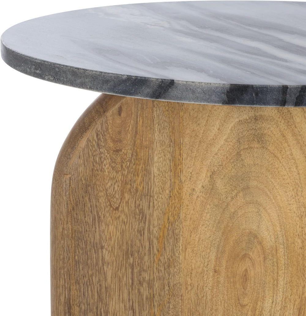 SAFAVIEH Home Collection - Kokhy Side Table, Natural Wood Base with Round Bla...