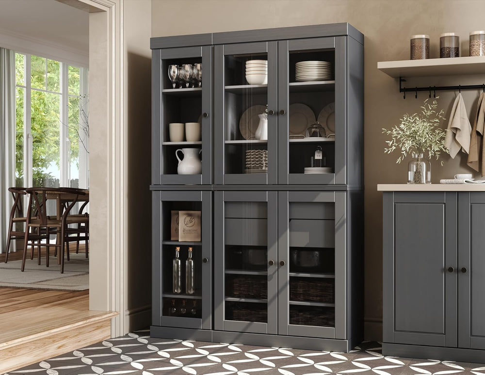 Palace Imports 100% Solid Wood 48.5" Pantry China Cabinet with Clear Gla...
