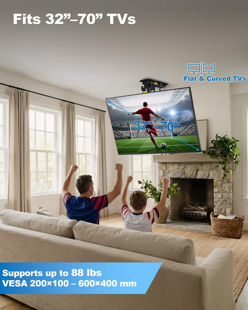 TOPSKY Motorized Ceiling TV Mount, 32–70 in TVs, 88 lb Capacity | Motorized f...