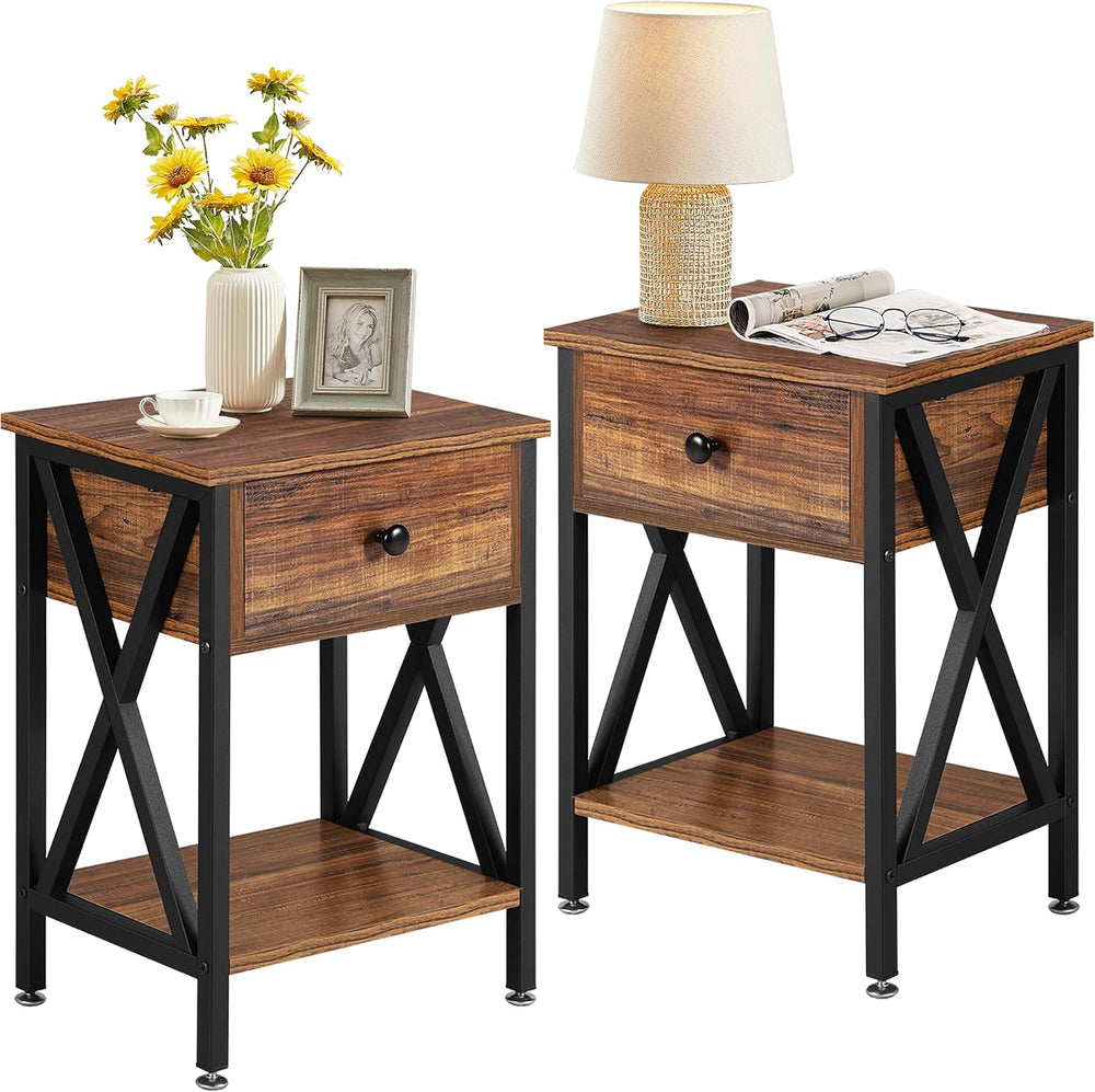 VECELO Nightstands Set of 2, Modern Bedside End Tables, Night Stands with Dra...