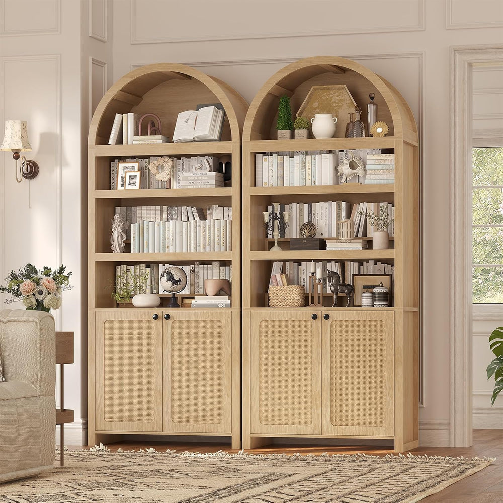81" Tall Arched Cabinets,Bookcase with storage,Mid-Century Modern 6-Tier...