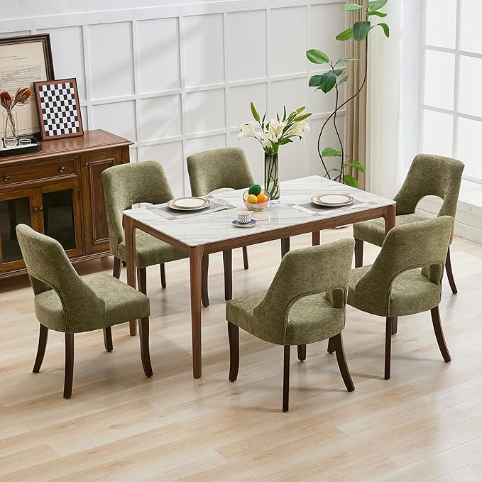 UVV Wooden Dining Chairs Set of 2, Mid Century Modern Chenille Upholstered Di...