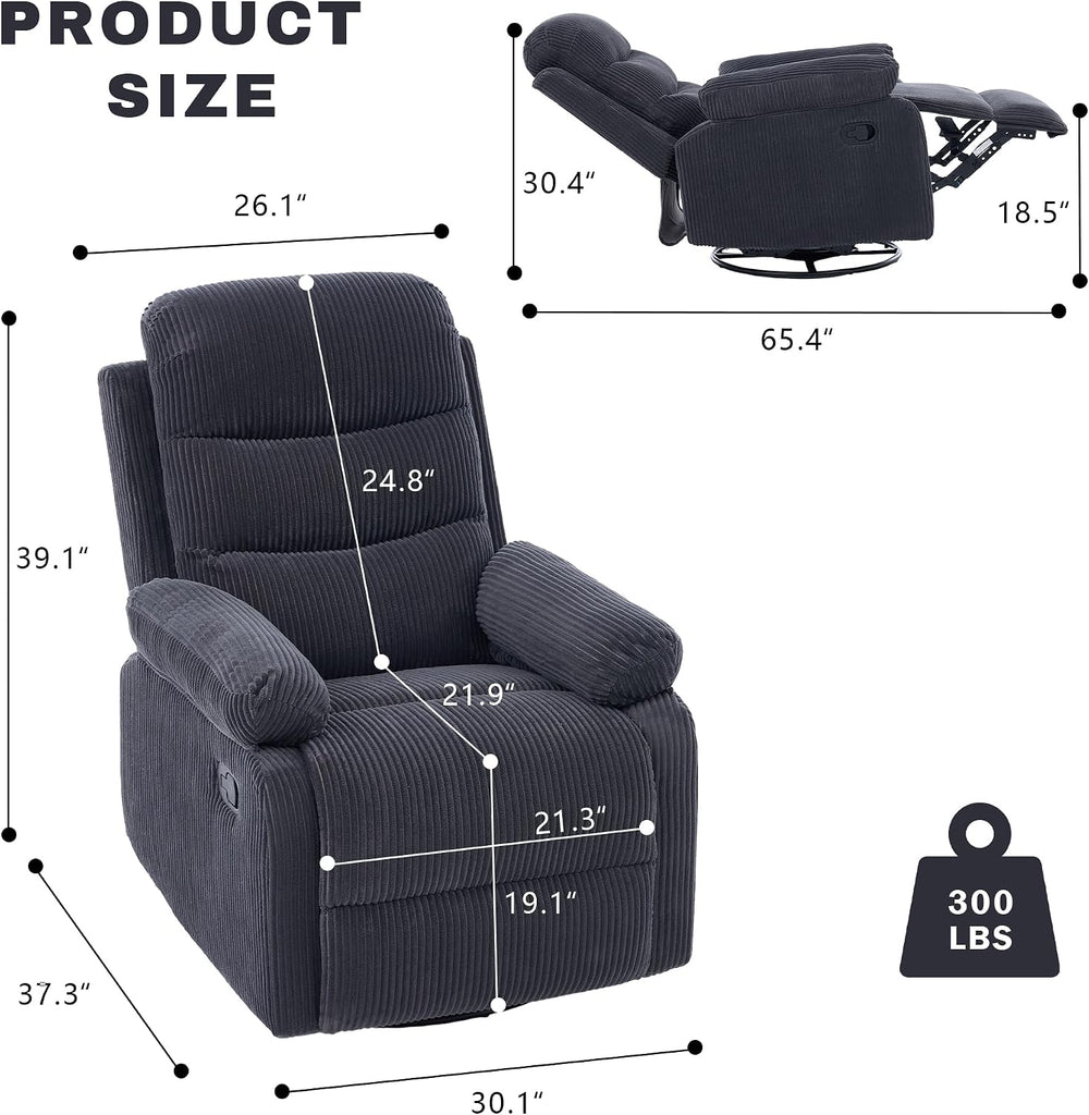Rocking Recliner Chair,Modern Swivel Glider Recliner Chair,Corduroy Fabric Up...