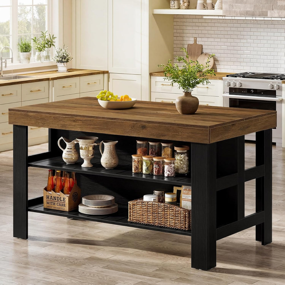 Tribesigns Kitchen Island with Storage and Seating, Farmhouse Large Stationar...