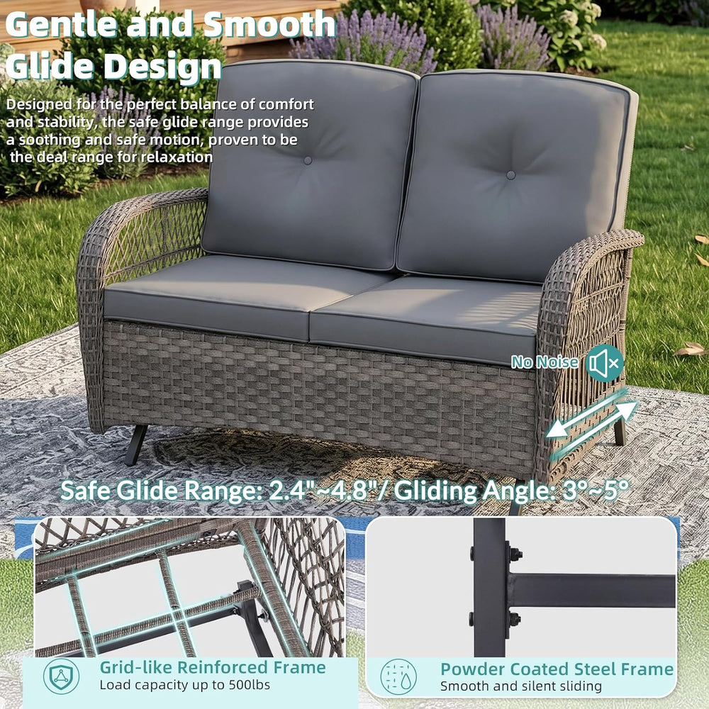 MEETWARM Outdoor Wicker Patio Glider Set, Loveseat for 2 Person Porch Furnitu...