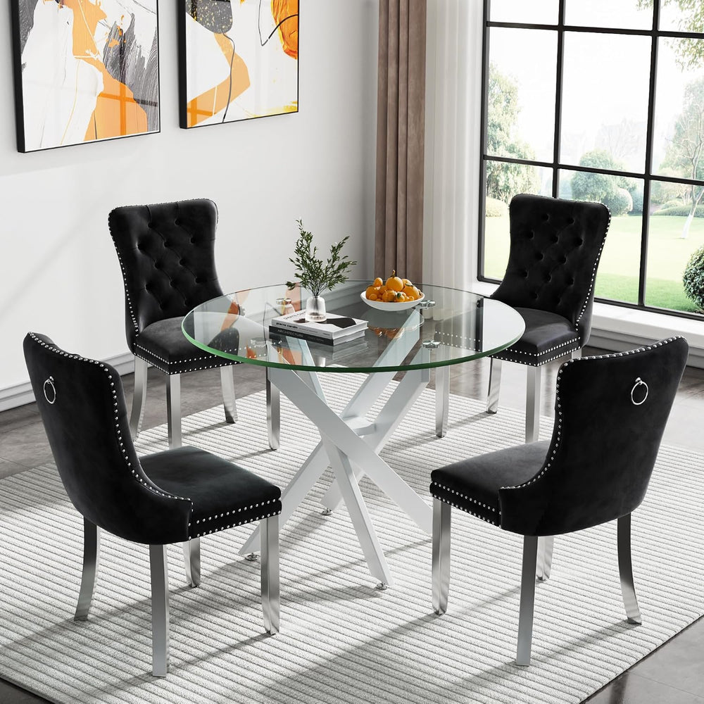Modern Round Dining Table for 4, 36" Circle Glass Kitchen Dining Room Ta...