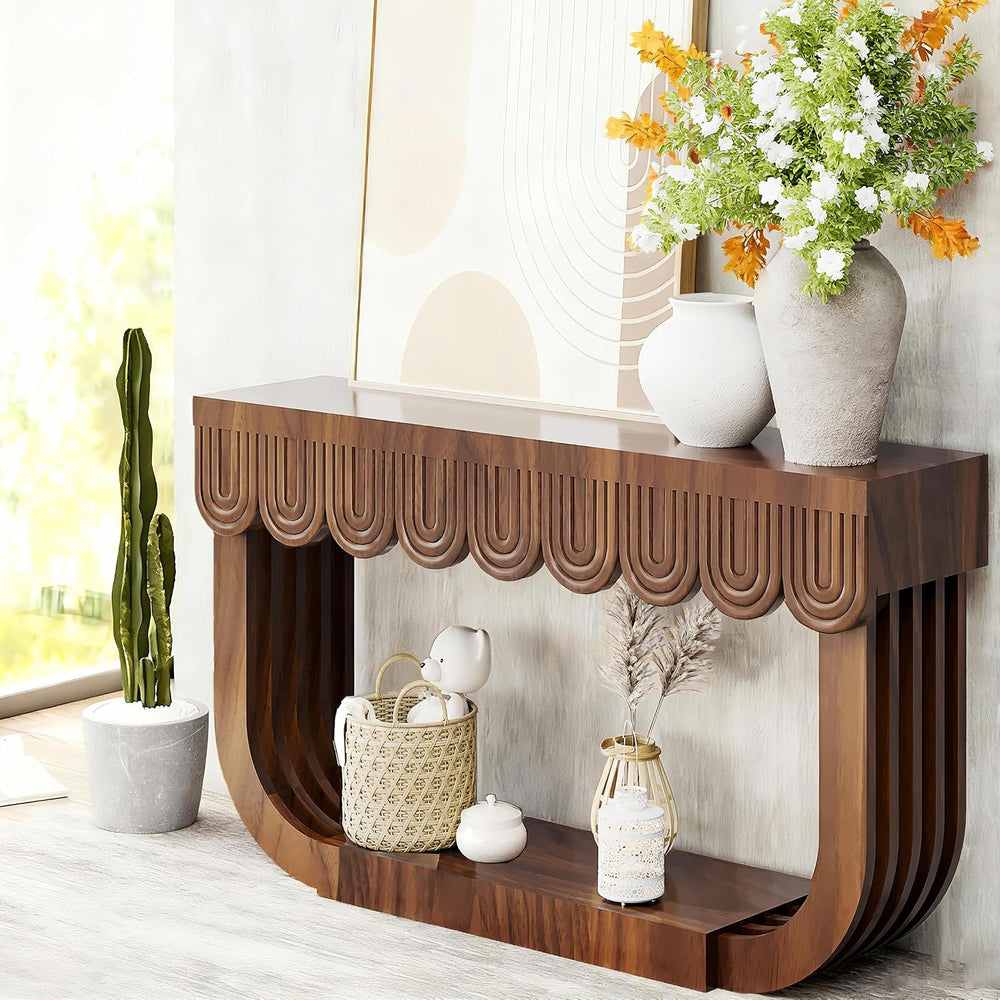 56 Inch Mid-Century Entryway Table, Console Table with 3 Drawers, Modern Sofa...