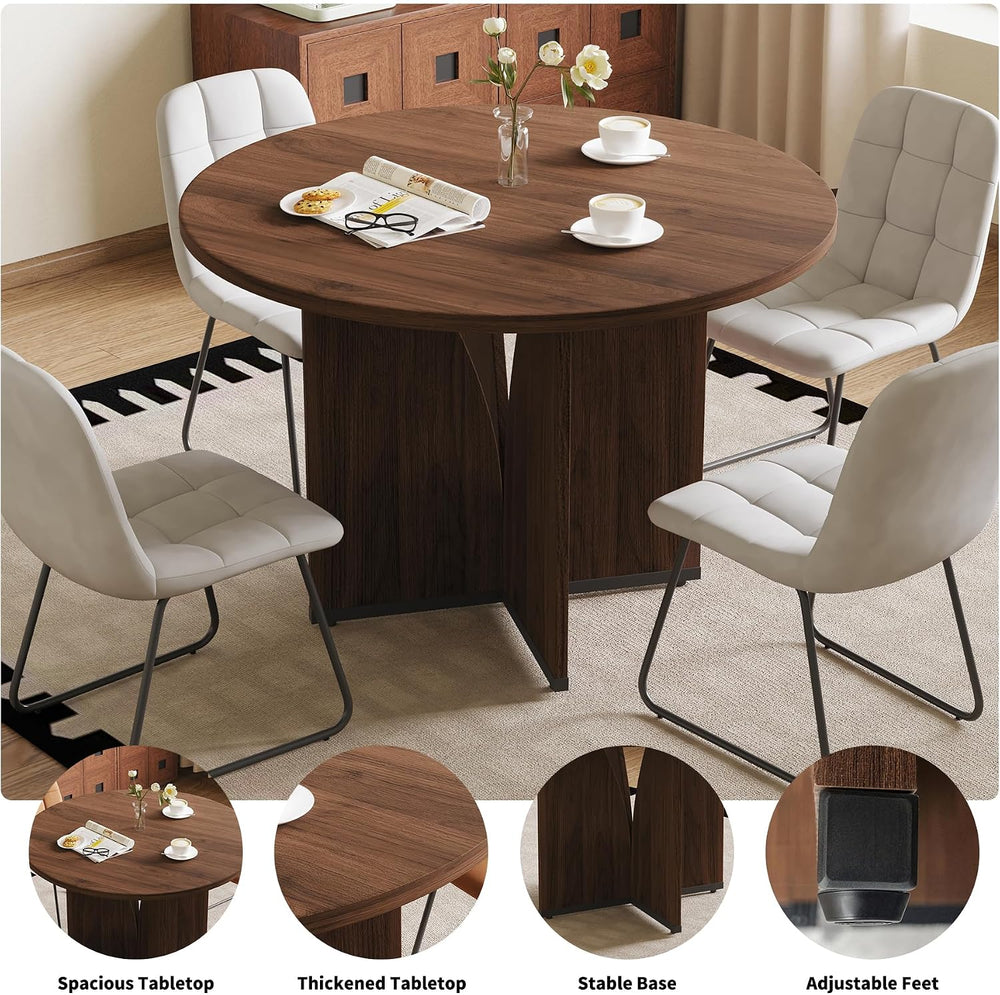 HIPIHOM Modern Round Dining Table Set for 4, 39.4" Walnut Kitchen Table ...
