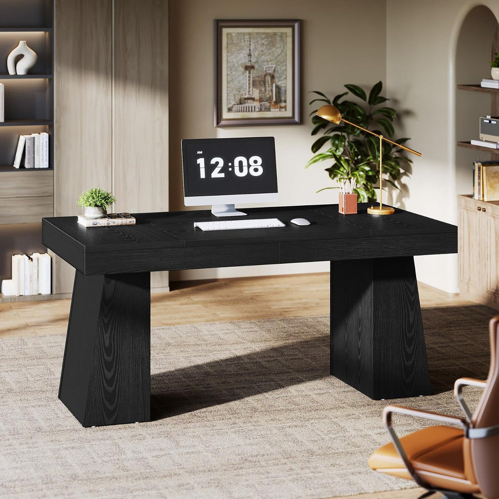 Tribesigns 55-Inch Executive Desk, Thick Wood Office Computer Desk with Doubl...