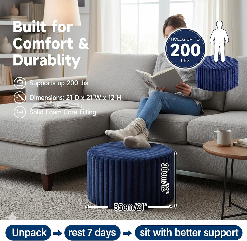 Tiita Round Stuffed Pouf Ottoman, Soft Foot Stool with Solid Foam Block | 21x...