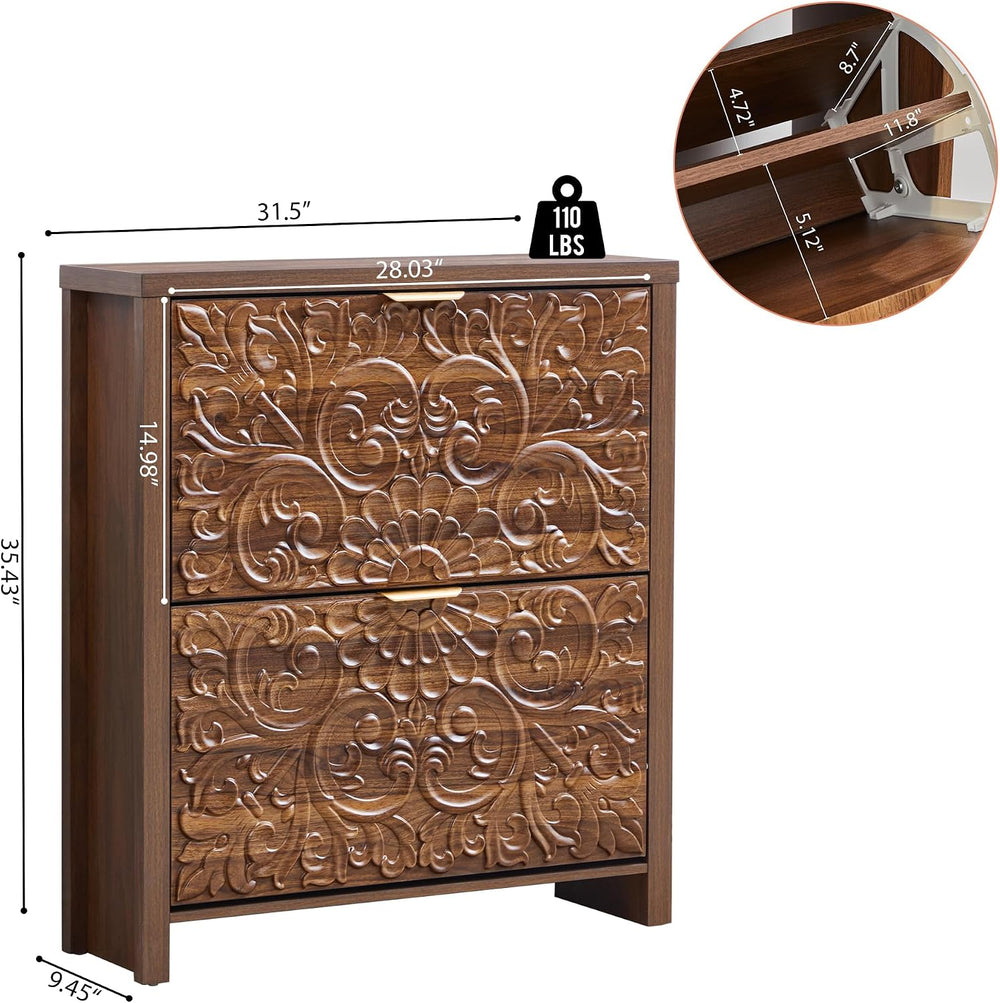 Shoe Cabinet with Flip Drawers, Narrow Shoe Storage Cabinet, 2-Tier Hidden Sh...