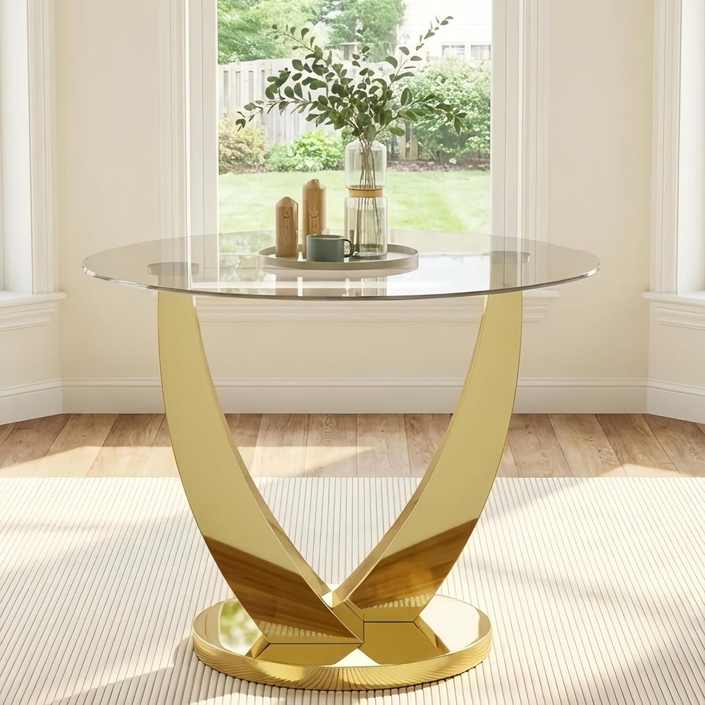 38.9" Round Glass Dining Table for 2-4, Modern Glass Dining Room Table w...