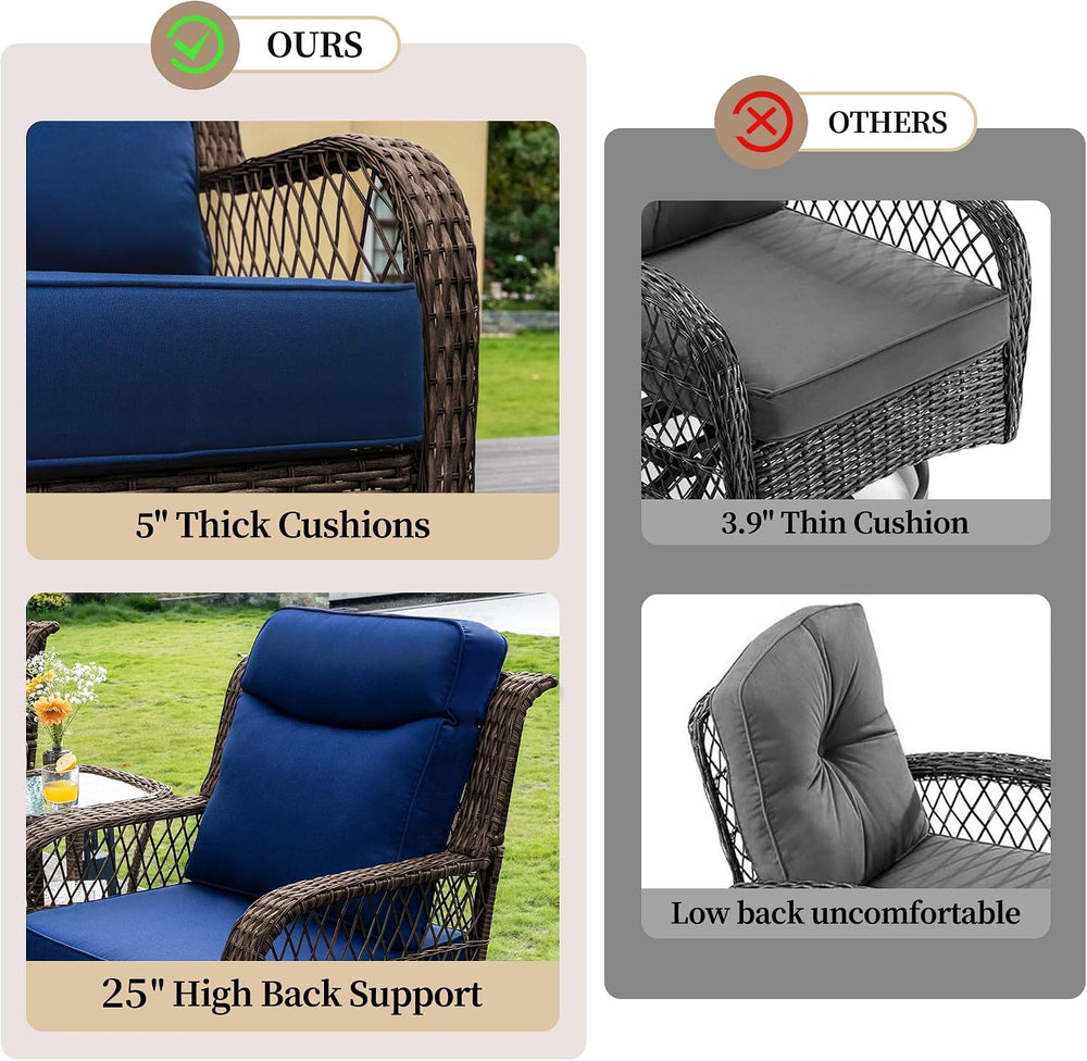 PIZZELLO Outdoor Swivel Rocker Chairs 5 Pieces Wicker Swivel Patio Chair w/Ot...