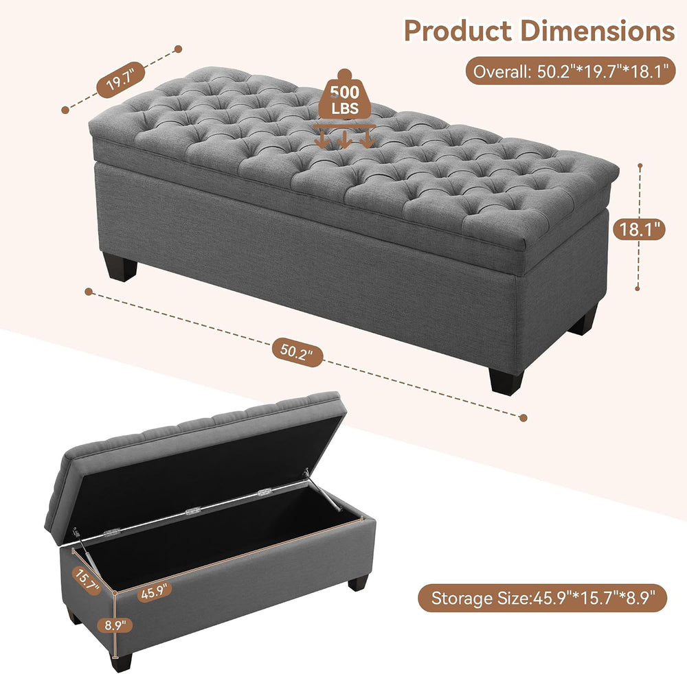 WUTUTUEE 51" Fabric Storage Ottoman Bench, Upholstered Rectangle End of ...