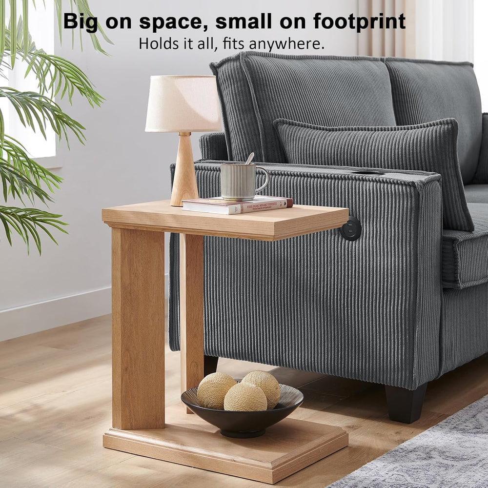 C Shaped End Table for Couch, 23.2'' High Small Side Table 2-Tier C S...