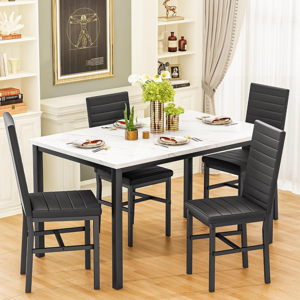 Recaceik 5-Piece Small Dining Table Set for 4, Modern Faux Marble Kitchen Tab...