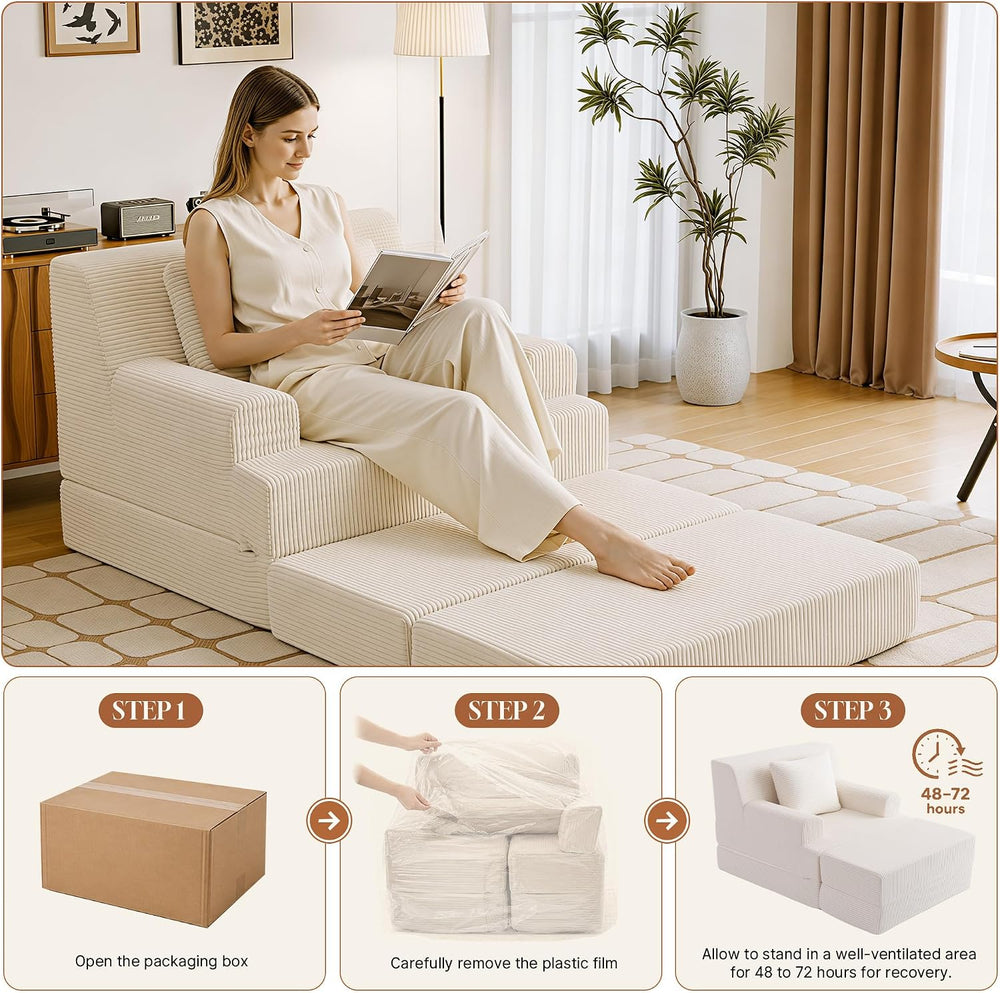 HOMBYS 5-in-1 Convertible Floor Sofa Bed, Cloud Boneless Couch with Ottoman