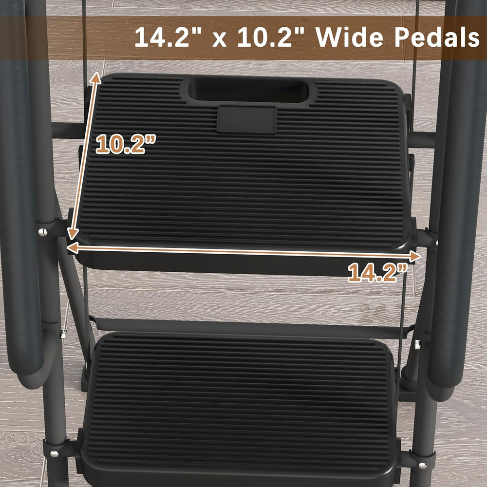 WiberWi 3 Step Ladder with Handrails Folding Step Stool with Tool Plateform, ...