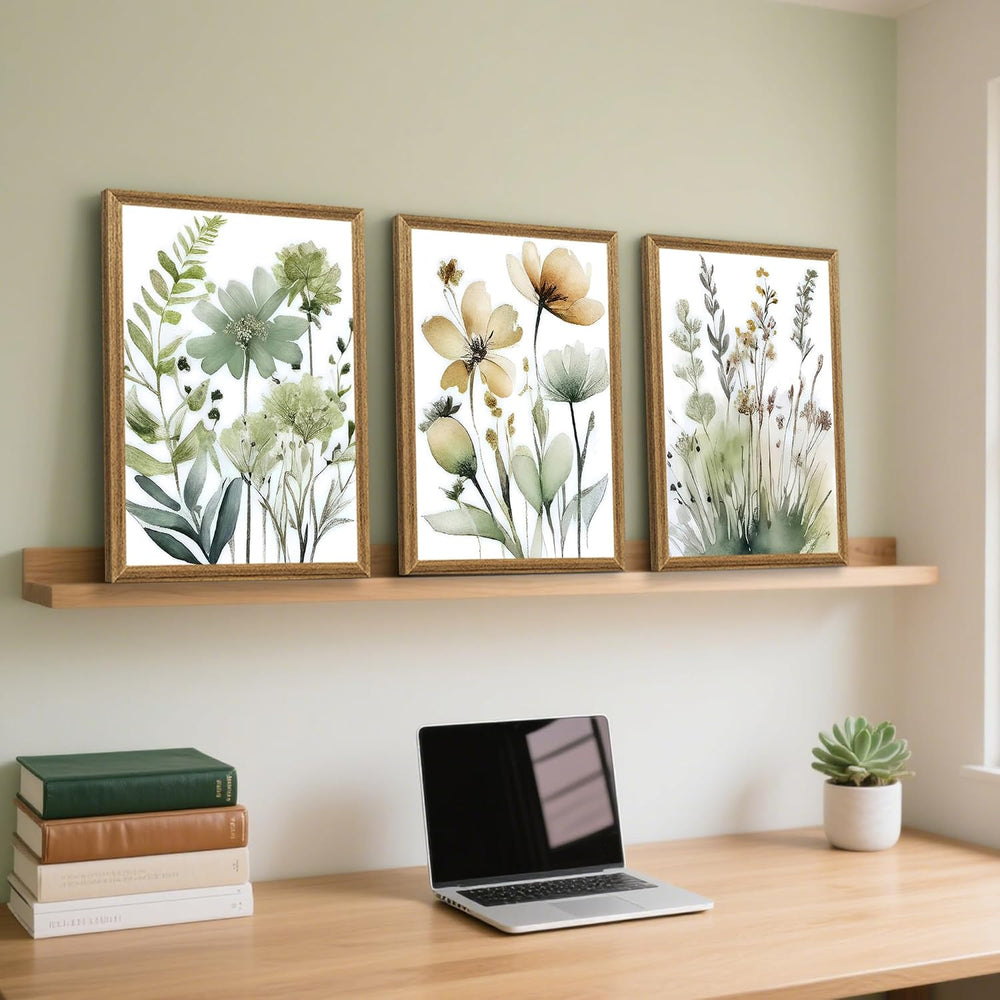 SYWENNOI Triptych, Watercolor Plant Framed Cnavas Wall Art, 12x16 in each