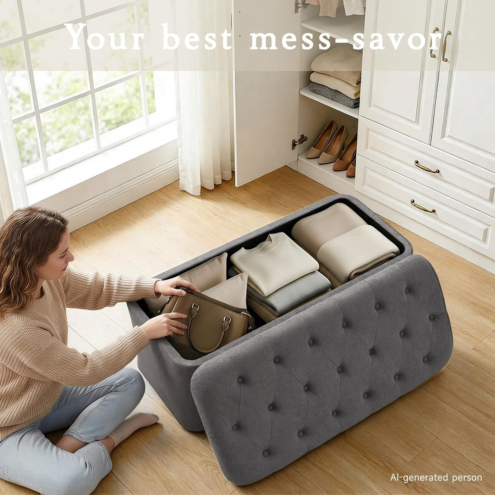 ONBRILL Storage Ottoman Bench, End of Bed Bench, 39.8 x 18.1 x 17.7 Inches Po...