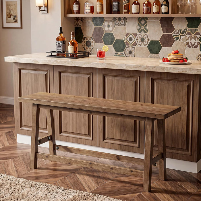 55" Solid Wood Counter Height Bar Bench, Bench for Island Table | 25.59" High Wooden Bench with Footrest, Farmhouse Dining Bench for Kitchen, Dining Room, Only Bench