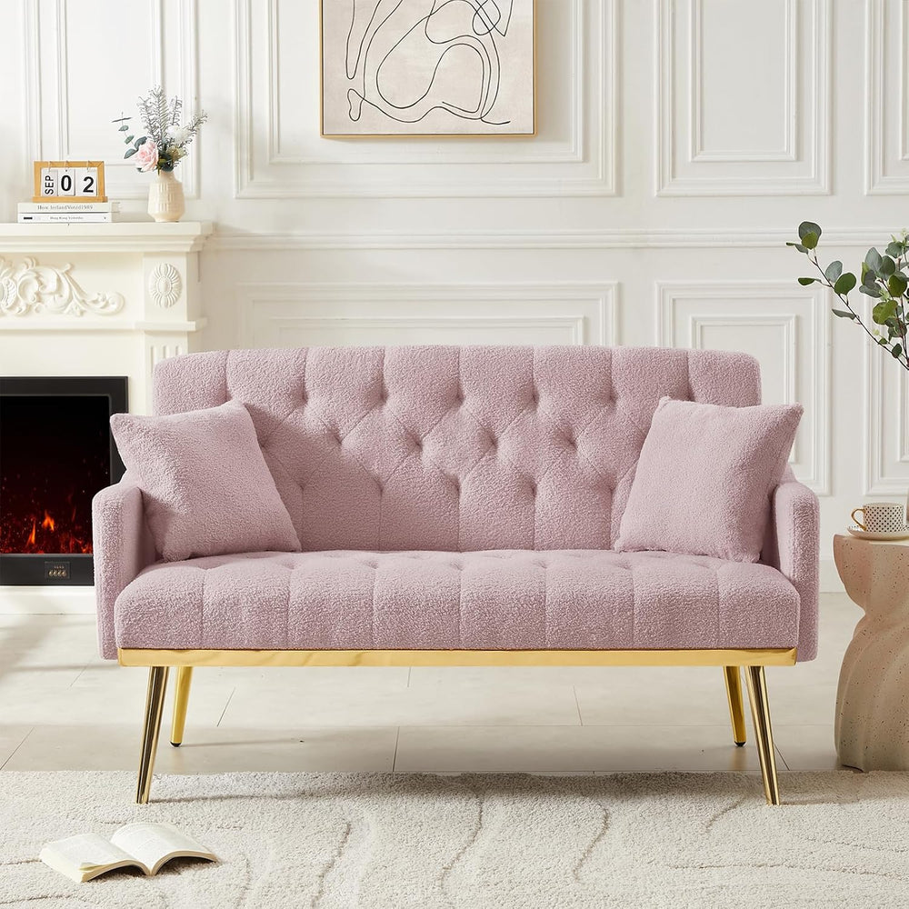 hansones Modern Velvet Armchair with Gold Metal Legs and Side Pockets, Tufted...