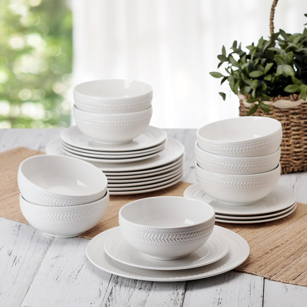 Pfaltzgraff Josephine 24-Piece Dinnerware Set, Porcelain Dish Set with Emboss...