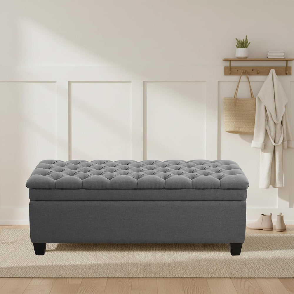 50" Storage Ottoman Bench, Rectangular End of Storage Bench, Upholstered...