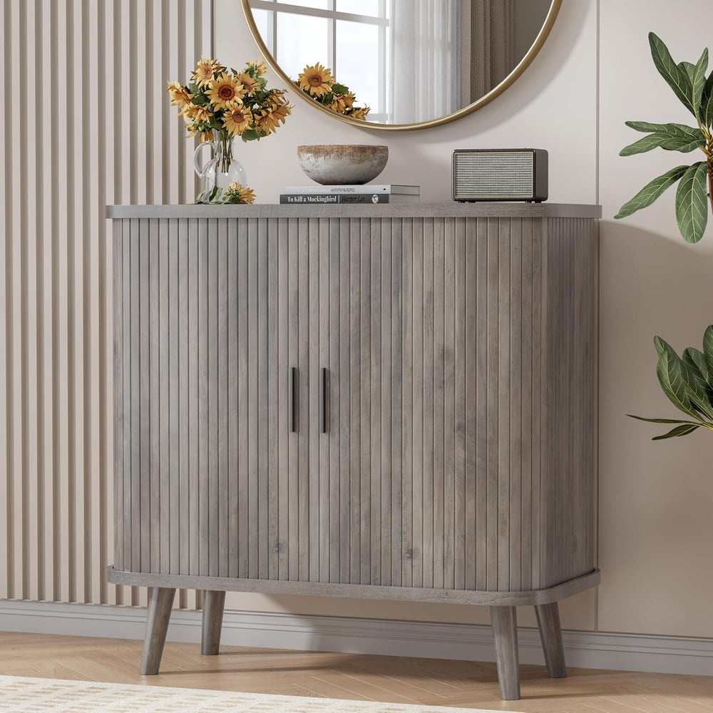 BORNOON Buffet Cabinet with Storage, Curved-Edge Fluted Storage Cabinet Sideb...