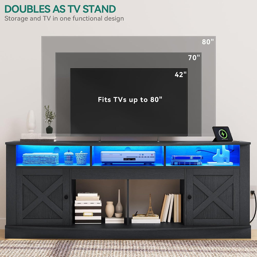 YITAHOME TV Stand with Curved Desktop for 75/80 Inch TVs, Black | Entertainme...