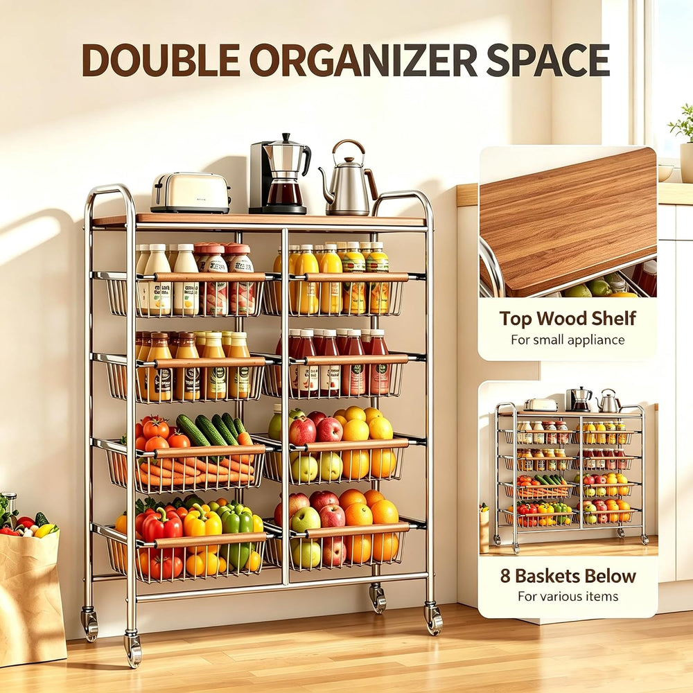 10-Tier Rolling Kitchen Storage Cart, Heavy Duty Wire Pantry Rack | Rust-proo...