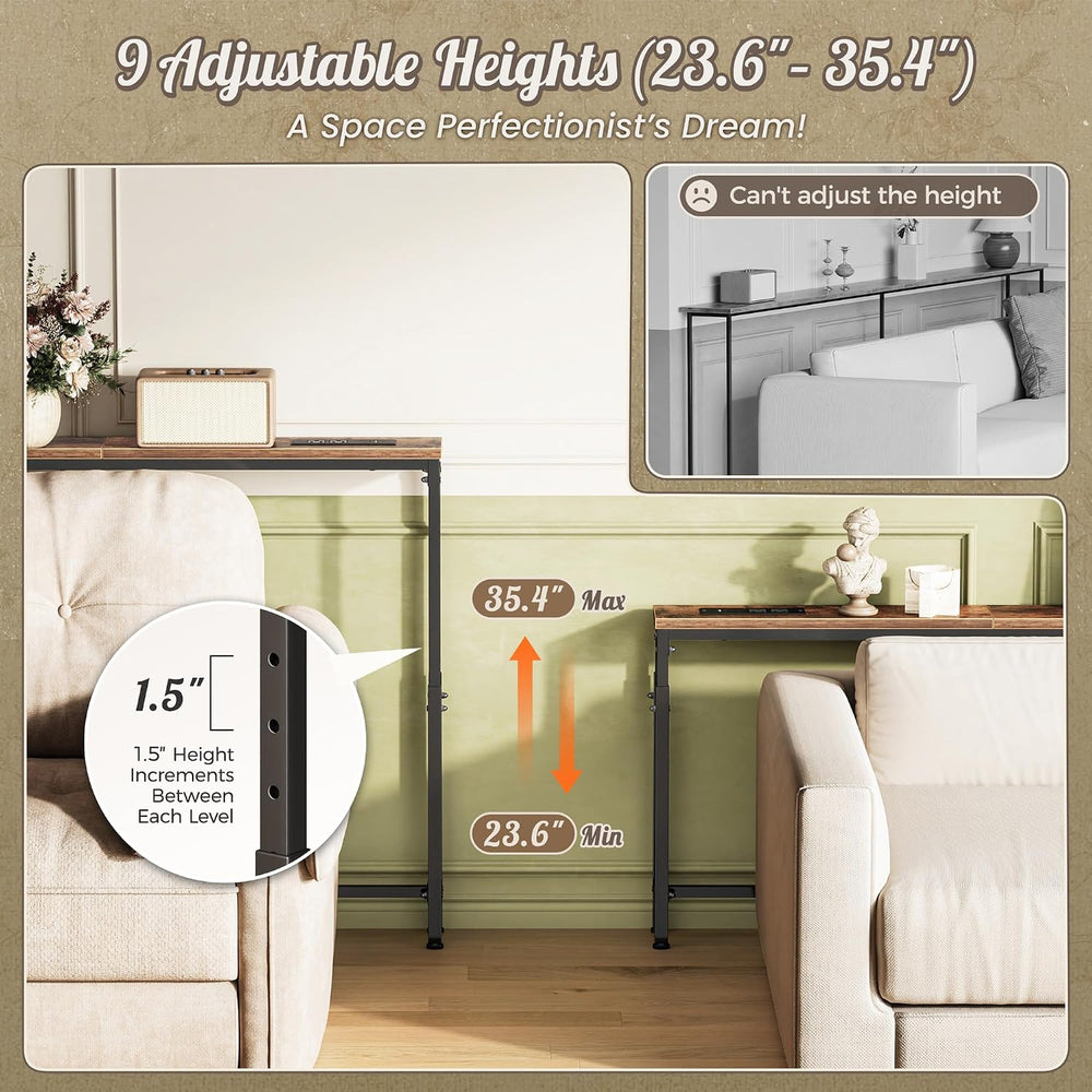 Huuger Narrow Console Table with Power Outlets & USB-C, Rustic Brown | 23...