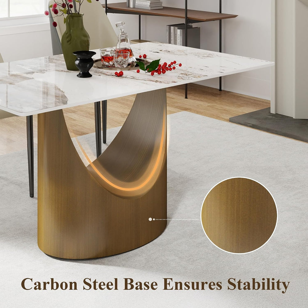 55" Modern Dining Table for 4-6, White Rectangle Dining Table, Sintered ...