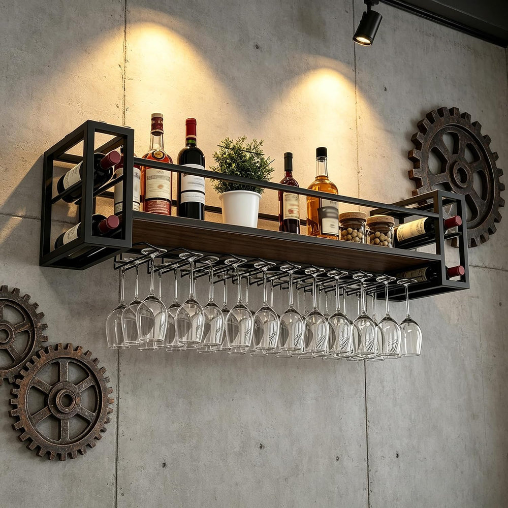 Wall &Ceiling Mounted Wine Rack (Black, 151CM/59.4IN) | Industrial Hangin...