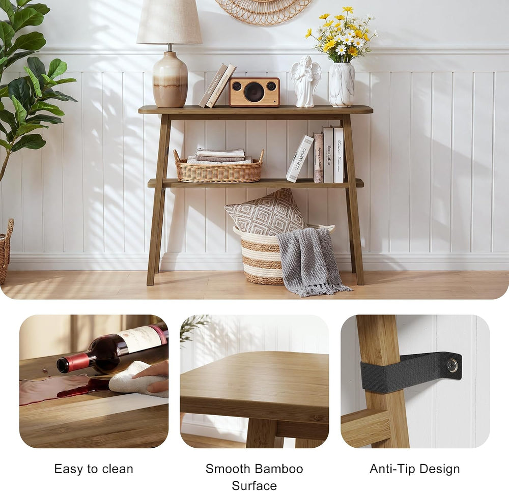 39.4" Solid Bamboo Entryway Console Table, Sofa Table Behind Couch, Narr...