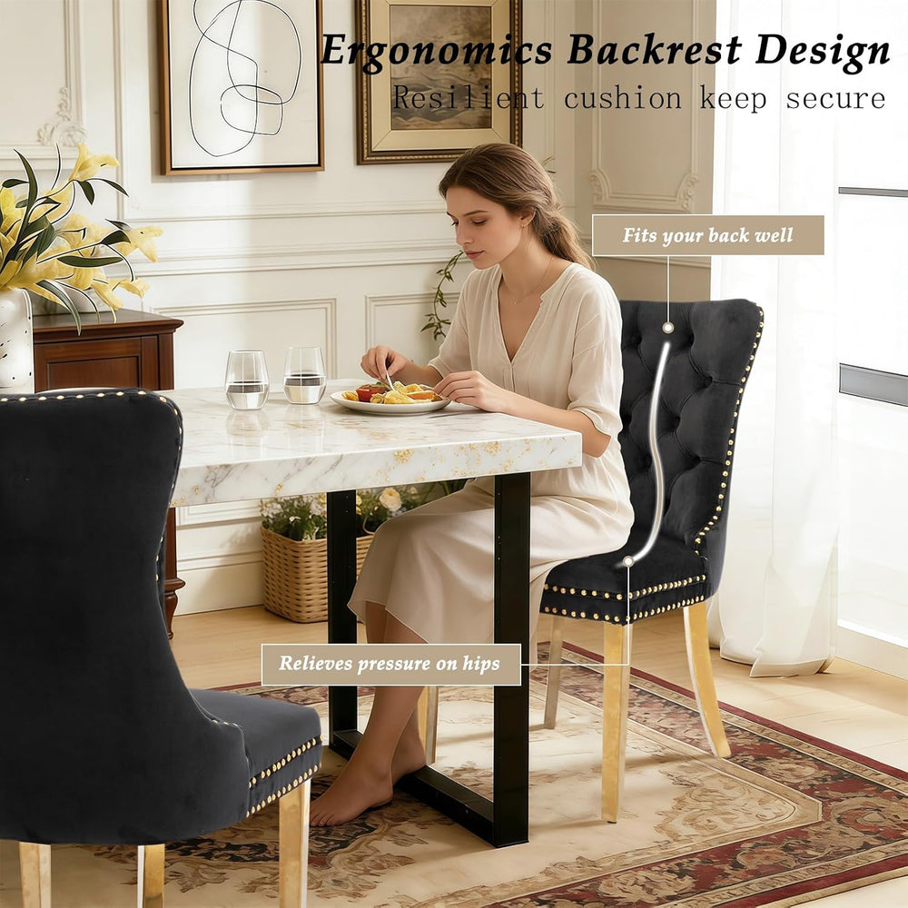 Velvet Dining Chair Set of 2,Upholstered Tufted Dining Room Chair with Nailhe...