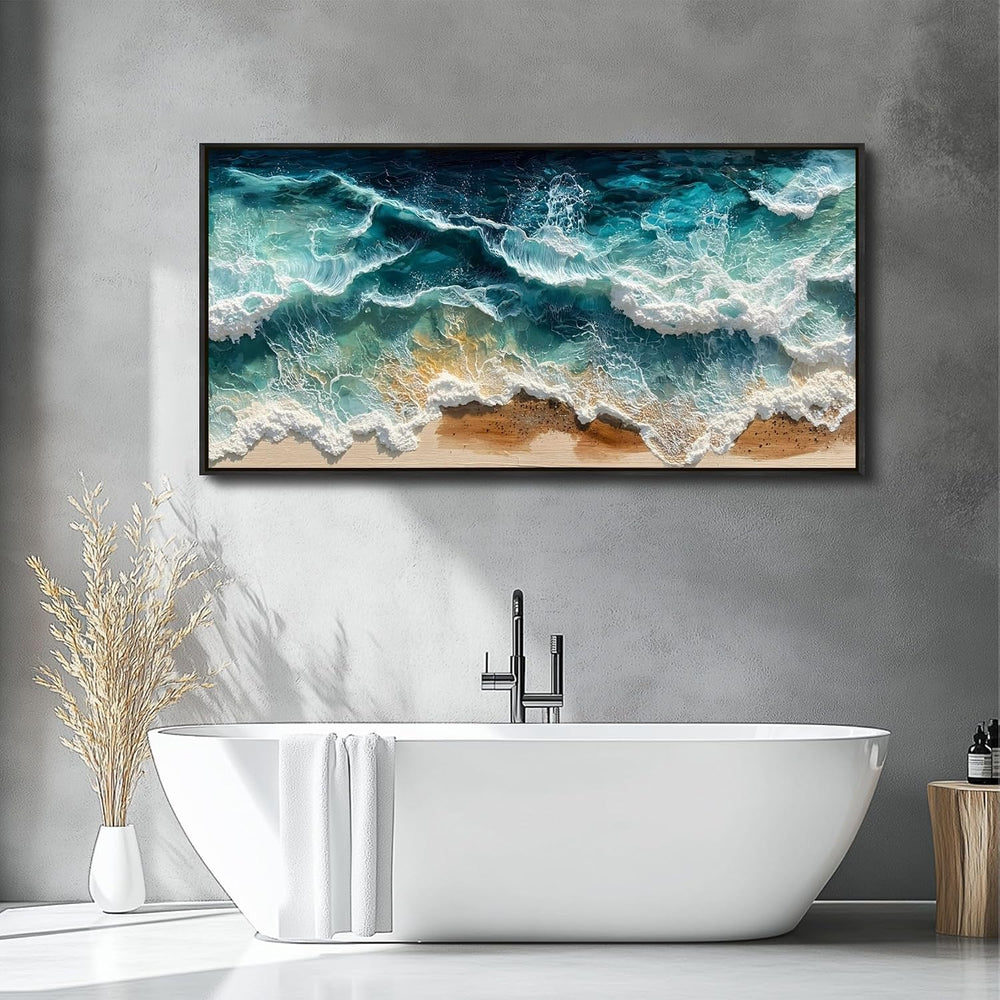 WLWBINTING Black Framed Large Beach wall art Ocean Wave Canvas Prints Modern ...