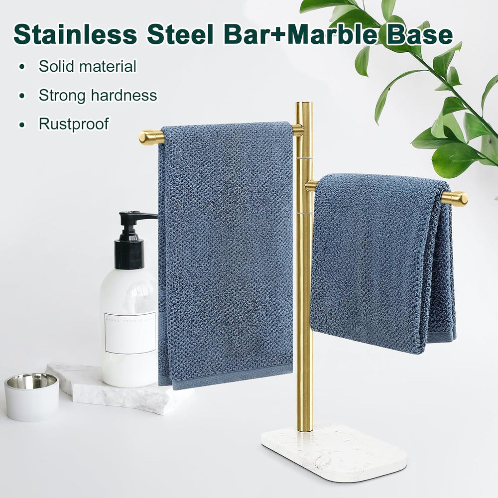 Hand Towel Holder, F-Shape Hand Towel Stand with Marble Base, Stainless Steel...