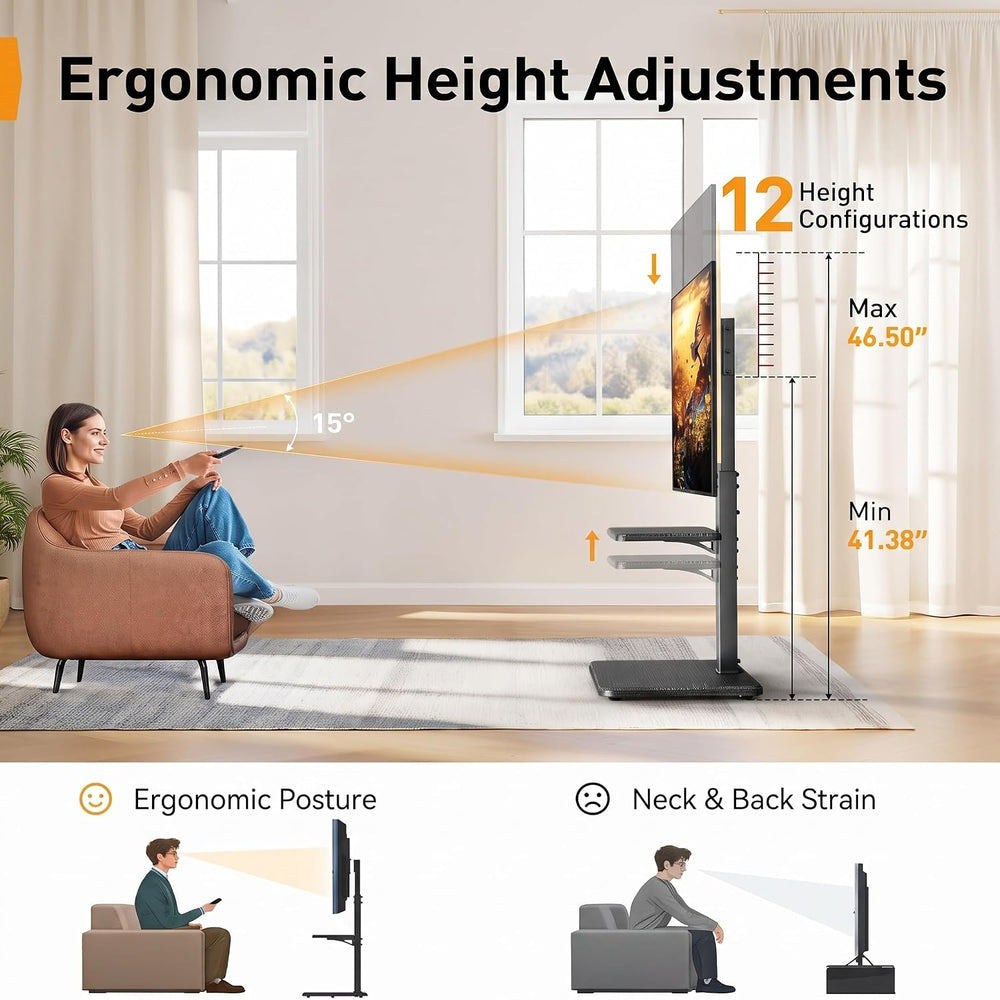 Perlegear Floor TV Stand with Power Outlet, Universal TV Stand for 32-75 inch...